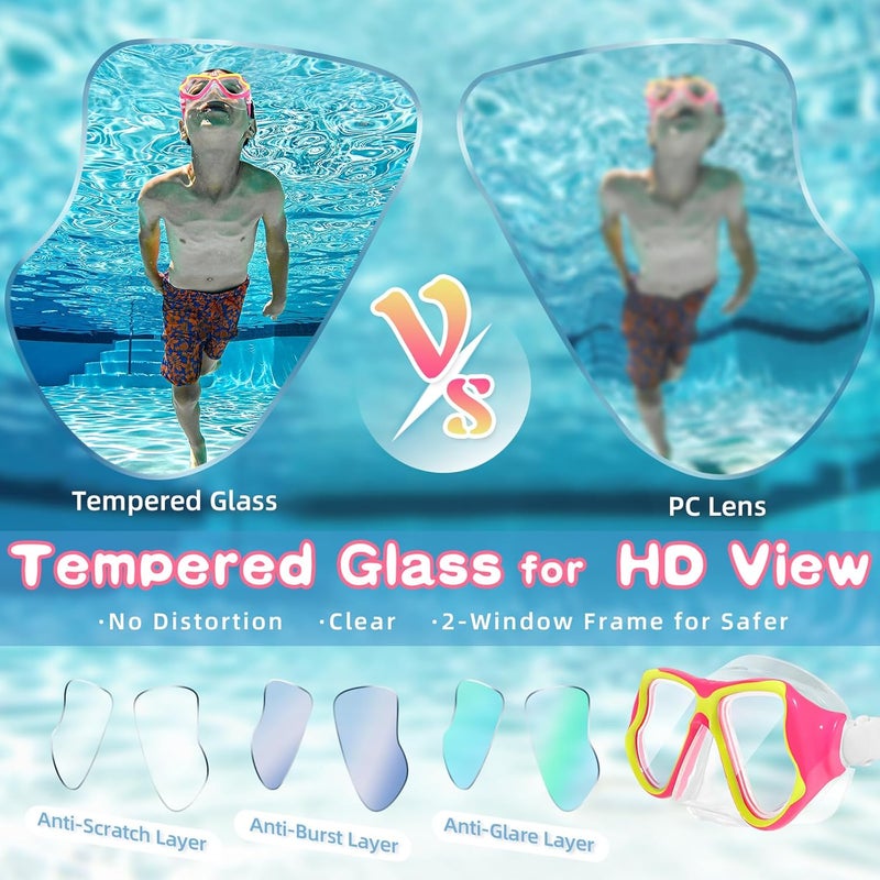 Freela 2 Pack Kids Swim Goggles Mask for Boys Girls 3-14, Tempered Glass Lens 180° HD View with Nose Cover for Pool Beach - Image 4
